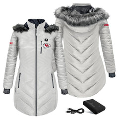 Kansas City Chiefs ActionHeat Women's 5V Battery Heated Long Puffer Full-Zip Hoodie Jacket White | NFL