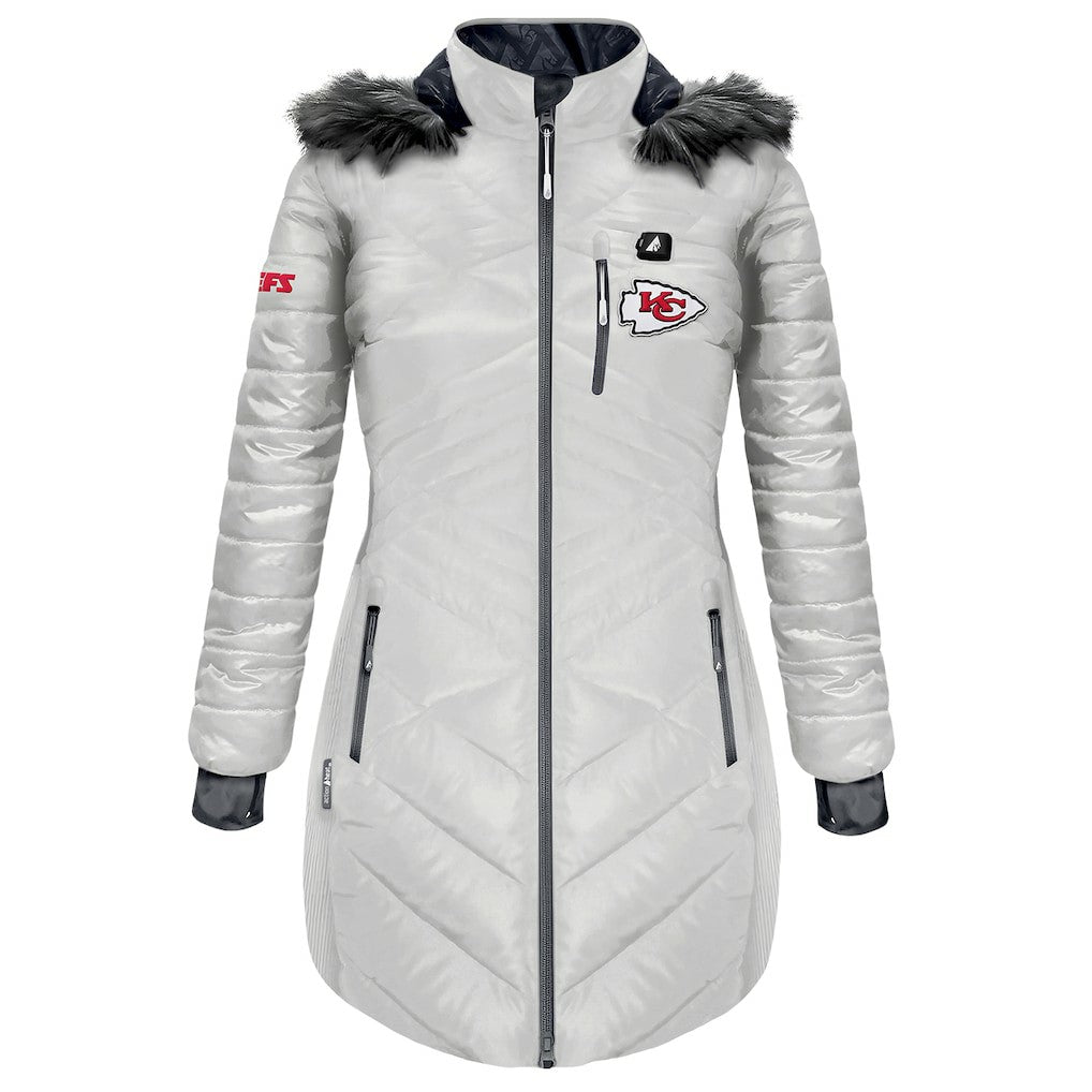 Kansas City Chiefs ActionHeat Women's 5V Battery Heated Long Puffer Full-Zip Hoodie Jacket White | NFL