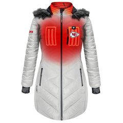 Kansas City Chiefs ActionHeat Women's 5V Battery Heated Long Puffer Full-Zip Hoodie Jacket White | NFL
