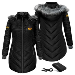 Washington Commanders ActionHeat Women's 5V Battery Heated Long Puffer Full-Zip Hoodie Jacket Black | NFL
