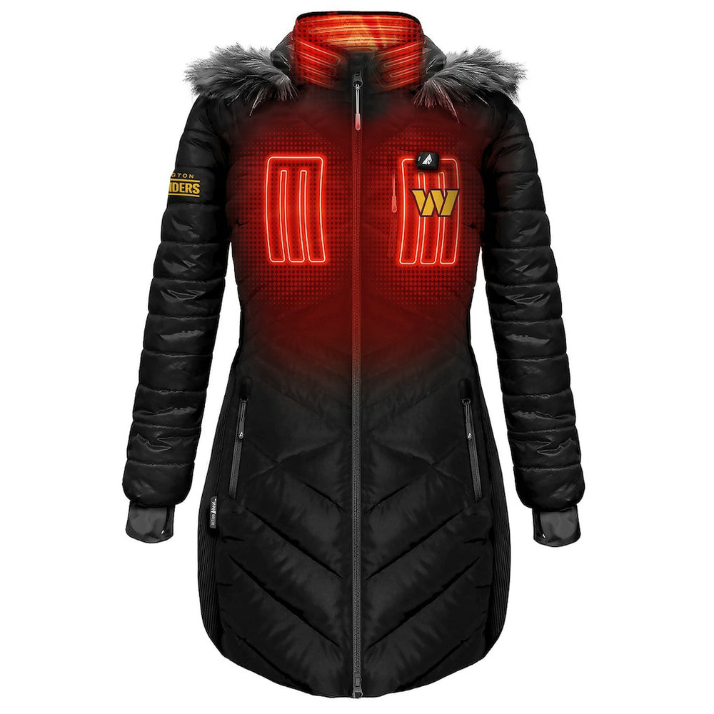Washington Commanders ActionHeat Women's 5V Battery Heated Long Puffer Full-Zip Hoodie Jacket Black | NFL