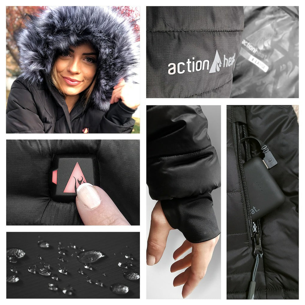 Baltimore Ravens ActionHeat Women's 5V Battery Heated Long Puffer Full-Zip Hoodie Jacket Black | NFL