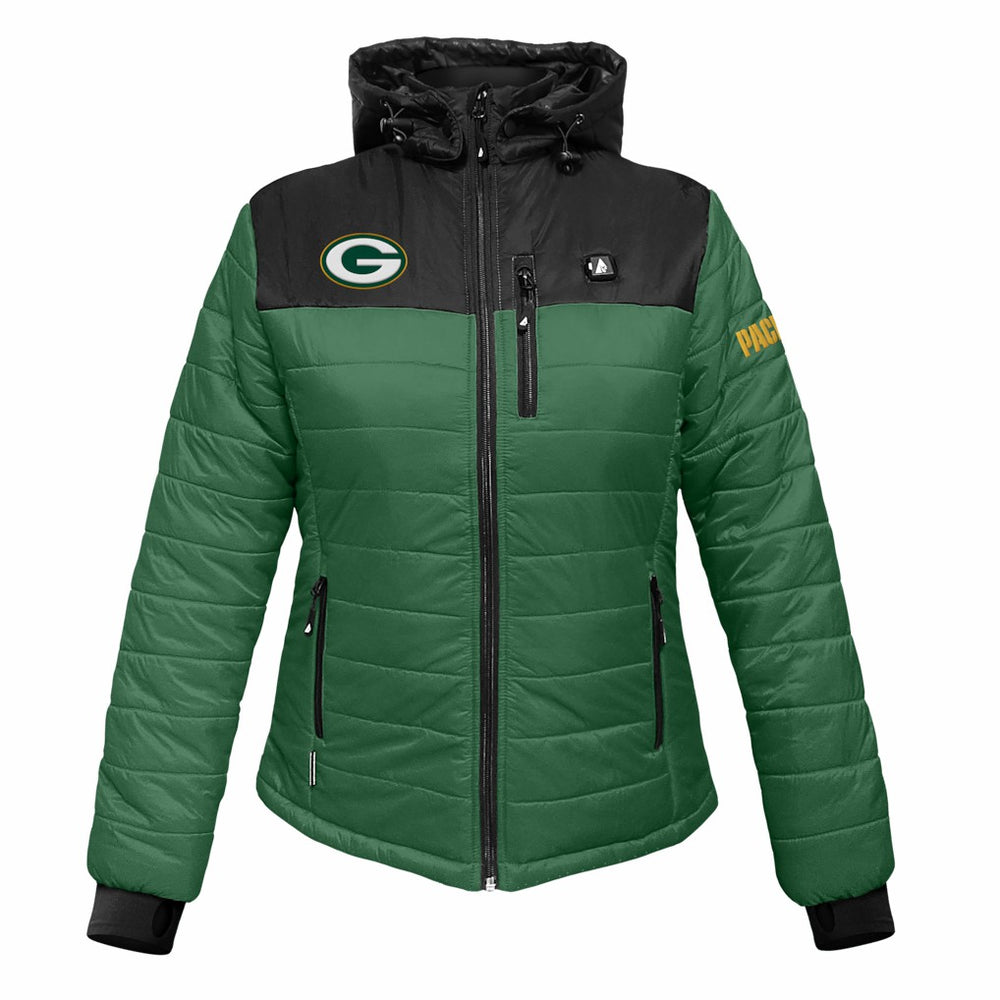 Green Bay Packers ActionHeat Women's 5V Battery Heated Insulated Puffer Full-Zip Jacket Green/Black | NFL