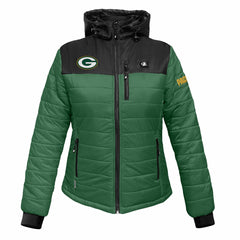 Green Bay Packers ActionHeat Women's 5V Battery Heated Insulated Puffer Full-Zip Jacket Green/Black | NFL