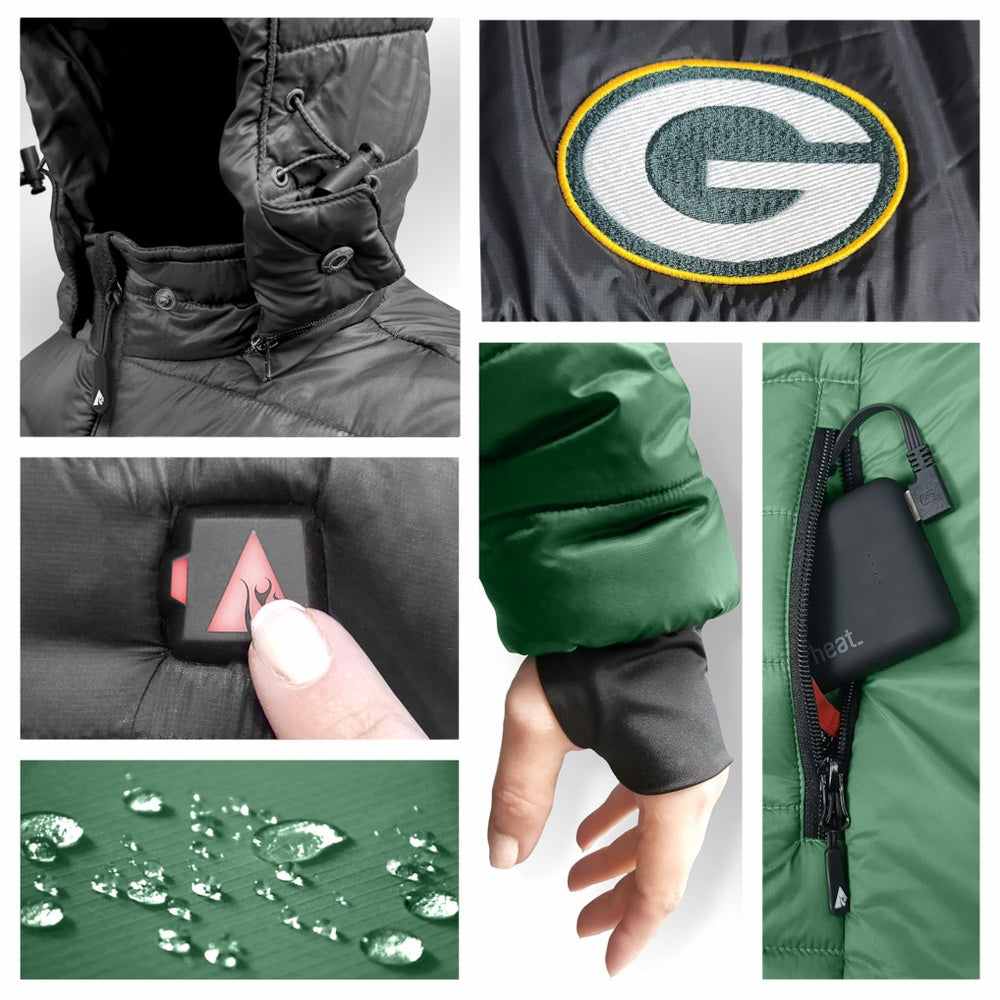 Green Bay Packers ActionHeat Women's 5V Battery Heated Insulated Puffer Full-Zip Jacket Green/Black | NFL