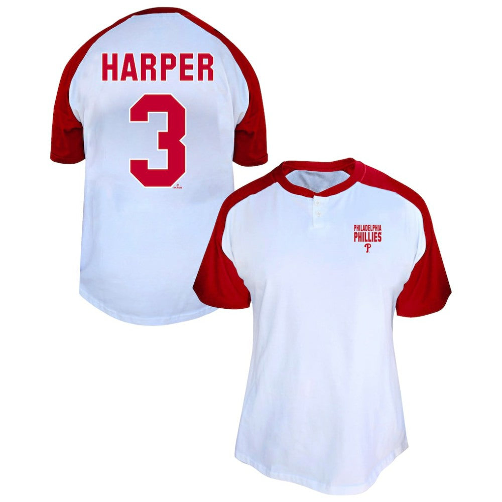 Bryce Harper Philadelphia Phillies Profile Women's Plus Size Name & Number Raglan Henley T-Shirt - MLB