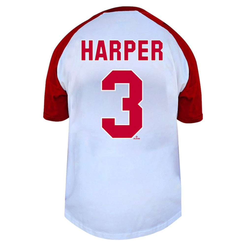 Bryce Harper Philadelphia Phillies Profile Women's Plus Size Name & Number Raglan Henley T-Shirt - MLB
