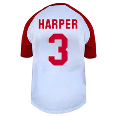Bryce Harper Philadelphia Phillies Profile Women's Plus Size Name & Number Raglan Henley T-Shirt - MLB