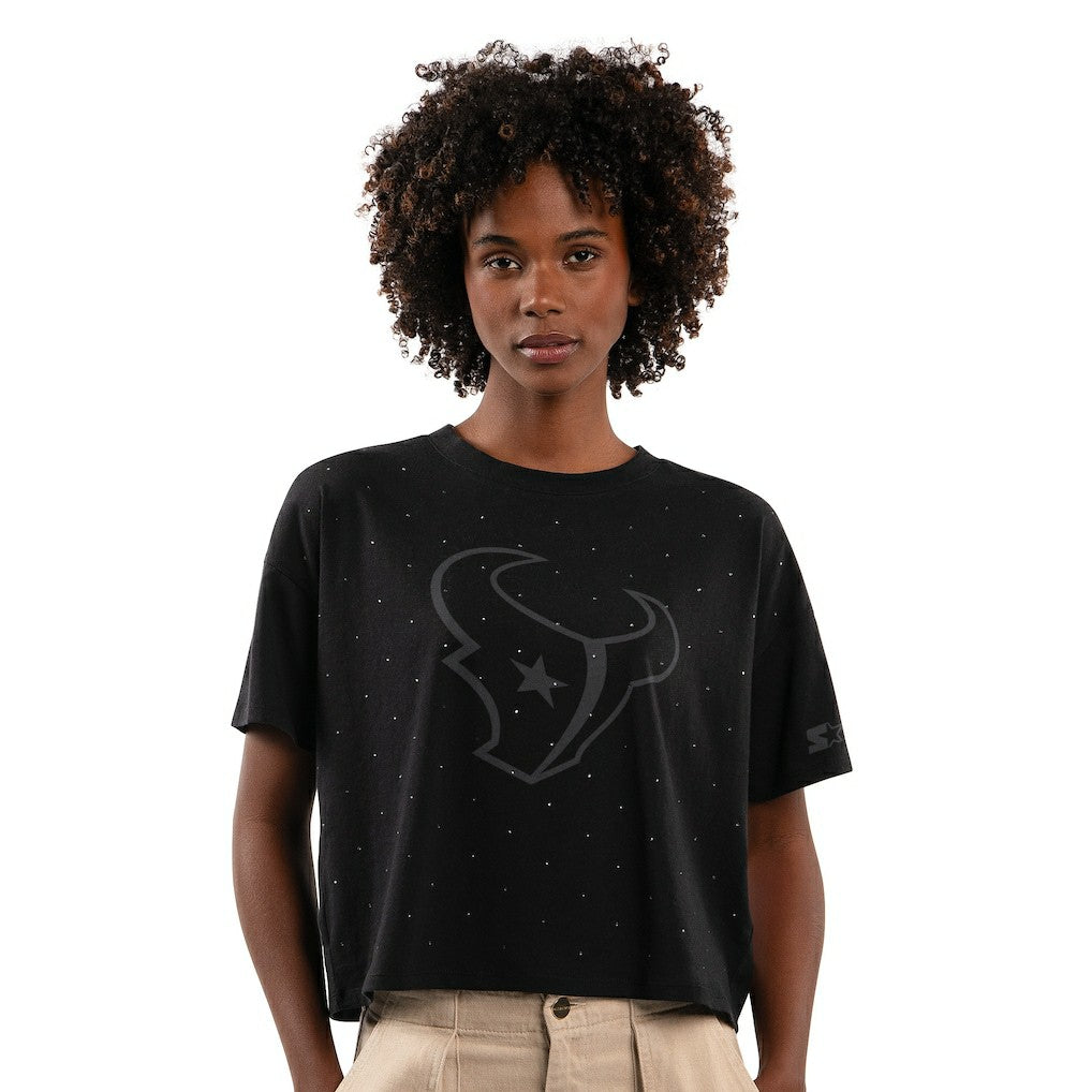 Houston Texans Starter Women's Rhinestone Sprinkle Boxy Cropped T-Shirt Black | NFL