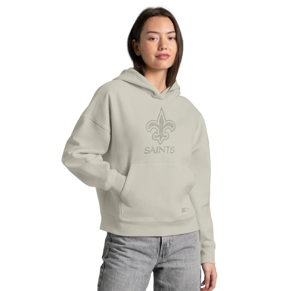 New Orleans Saints Starter Women's Rhinestone Relaxed Hoodie Khaki | NFL