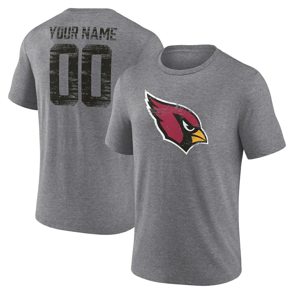 Arizona Cardinals Heritage Custom Name & Number Tri-Blend T-Shirt Gray | NFL