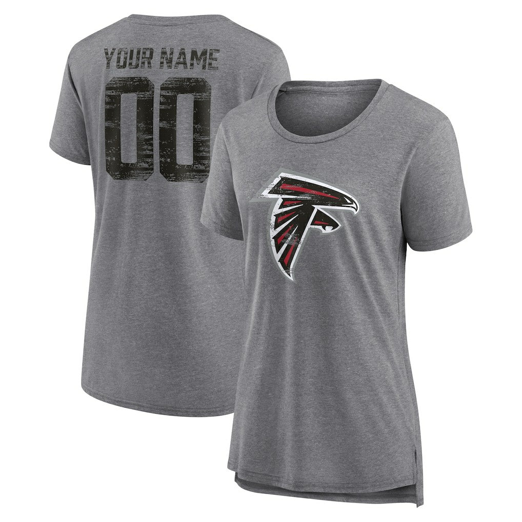 Atlanta Falcons Women's Heritage Custom Name & Number Tri-Blend T-Shirt Gray | NFL