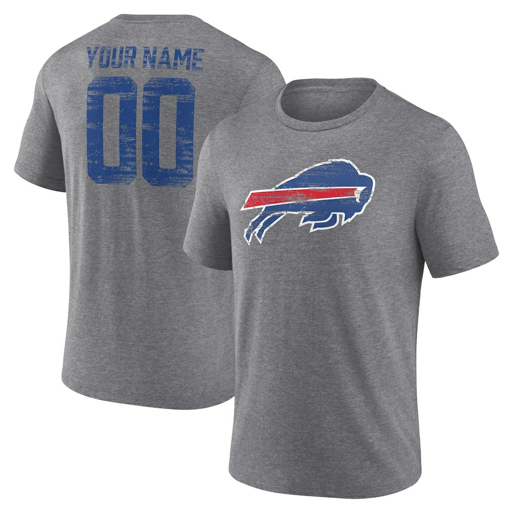Buffalo Bills Heritage Custom Name & Number Tri-Blend T-Shirt Gray | NFL