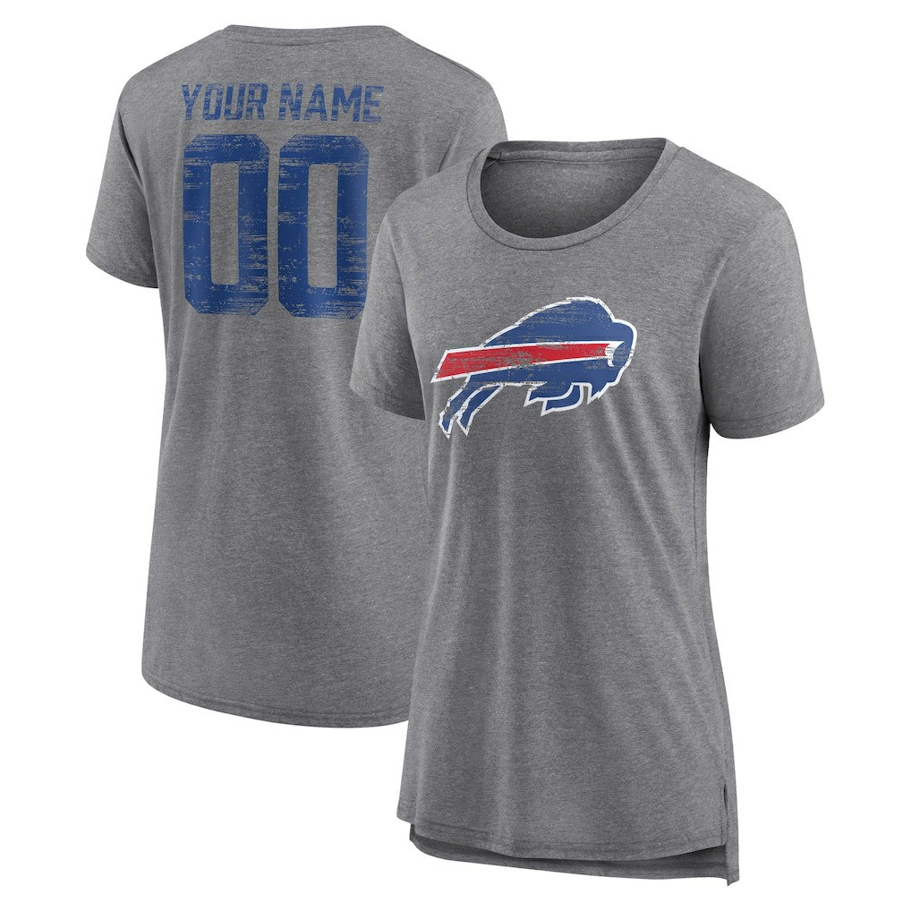 Buffalo Bills Women's Heritage Custom Name & Number Tri-Blend T-Shirt Gray | NFL