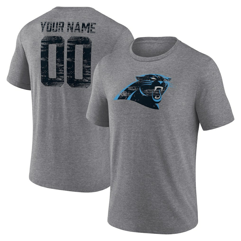 Carolina Panthers Heritage Custom Name & Number Tri-Blend T-Shirt Gray | NFL