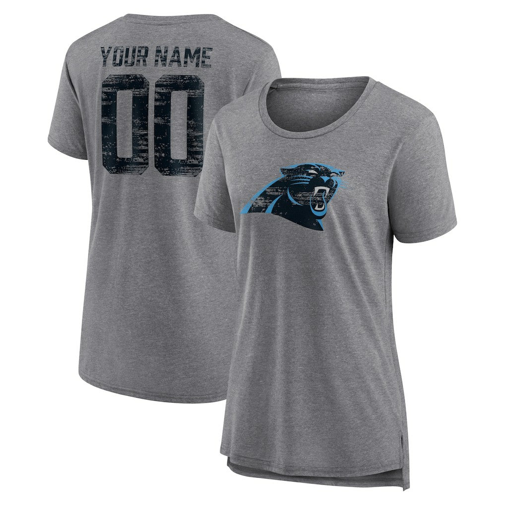 Carolina Panthers Women's Heritage Custom Name & Number Tri-Blend T-Shirt Gray | NFL