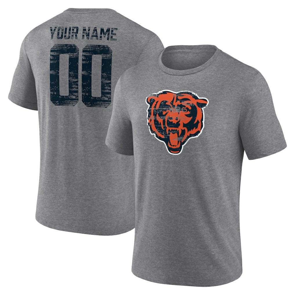 Chicago Bears Heritage Custom Name & Number Tri-Blend T-Shirt Gray | NFL