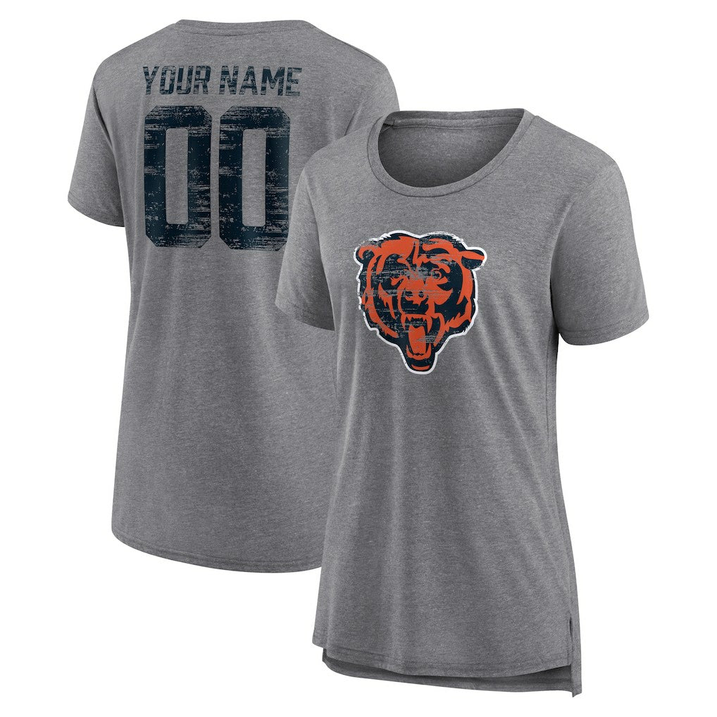 Chicago Bears Women's Heritage Custom Name & Number Tri-Blend T-Shirt Gray | NFL