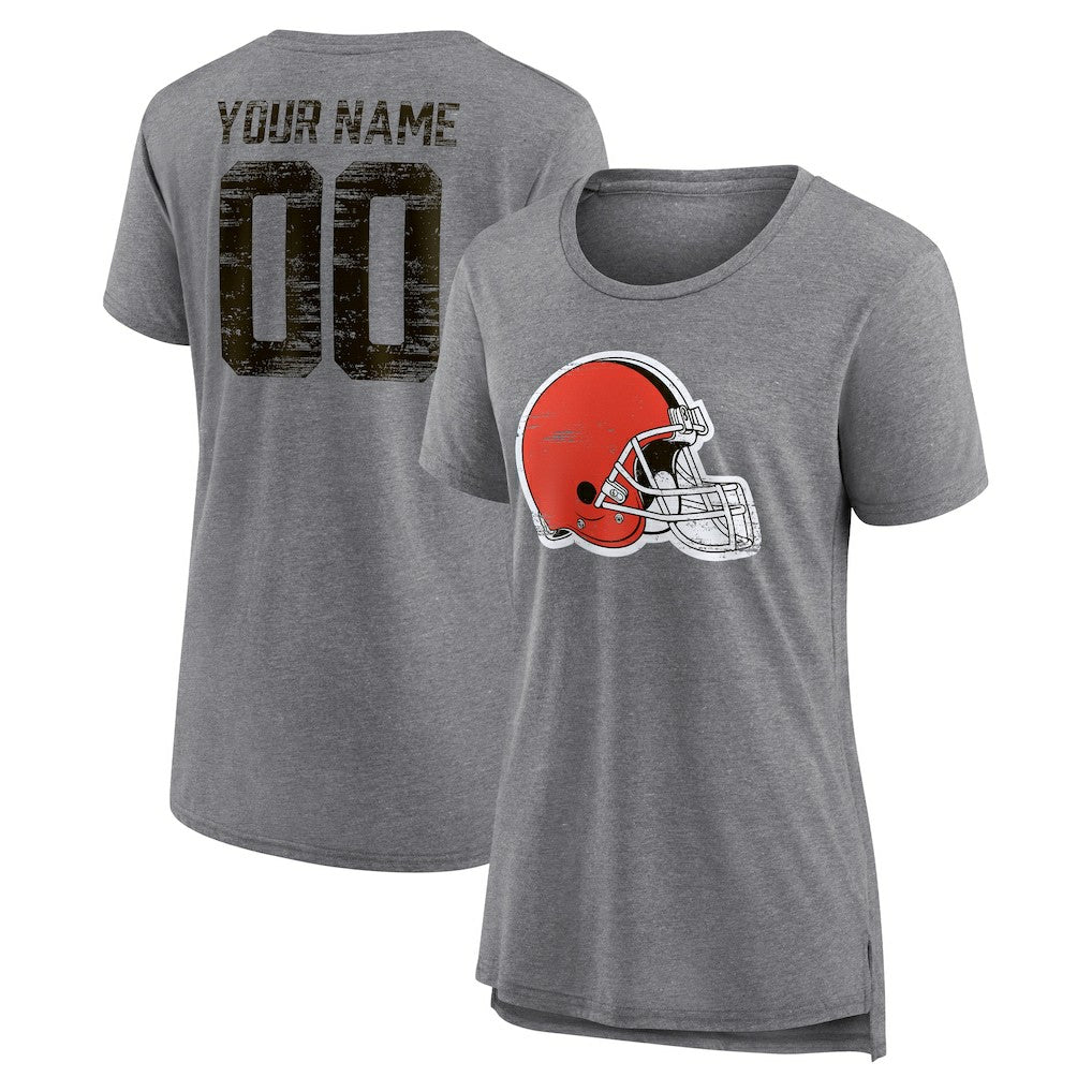Cleveland Browns Women's Heritage Custom Name & Number Tri-Blend T-Shirt Gray | NFL