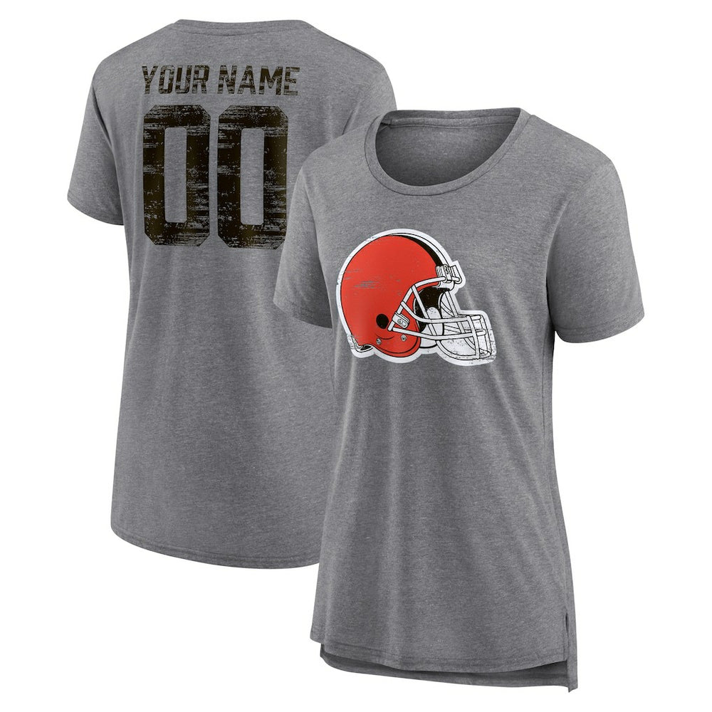 Cleveland Browns Women's Heritage Custom Name & Number Tri-Blend T-Shirt Gray | NFL