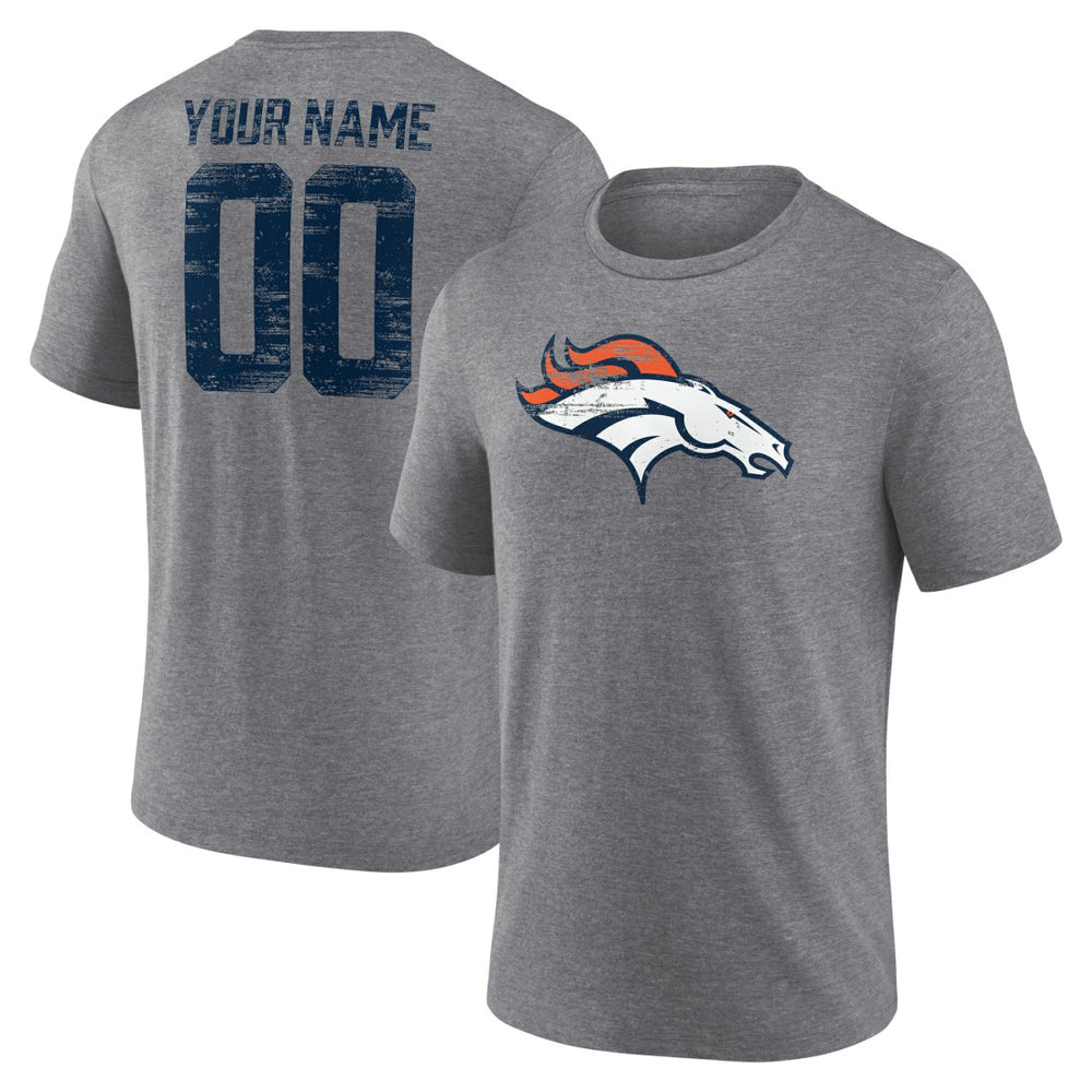 Denver Broncos Heritage Custom Name & Number Tri-Blend T-Shirt Gray | NFL