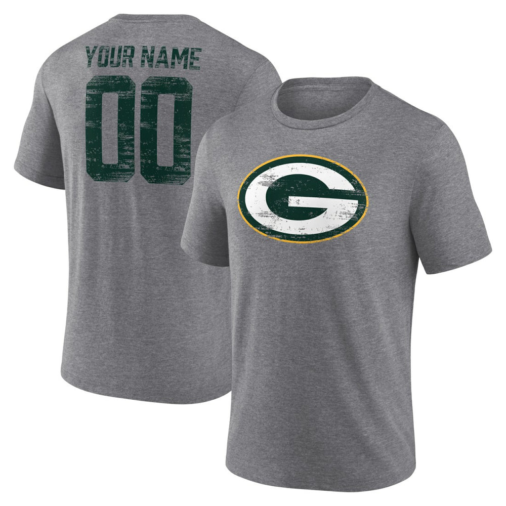 Green Bay Packers Heritage Custom Name & Number Tri-Blend T-Shirt Gray | NFL