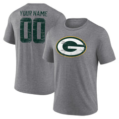 Green Bay Packers Heritage Custom Name & Number Tri-Blend T-Shirt Gray | NFL