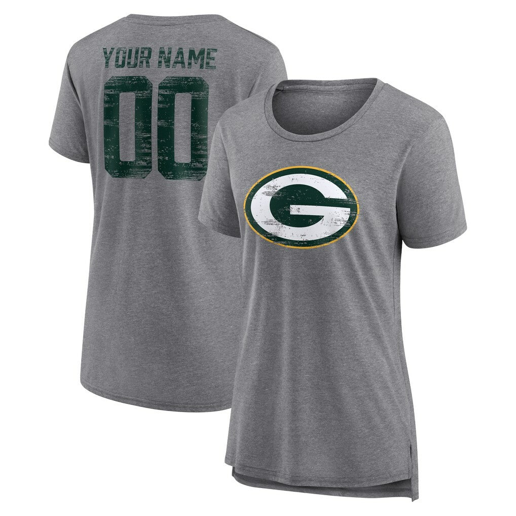 Green Bay Packers Women's Heritage Custom Name & Number Tri-Blend T-Shirt Gray | NFL