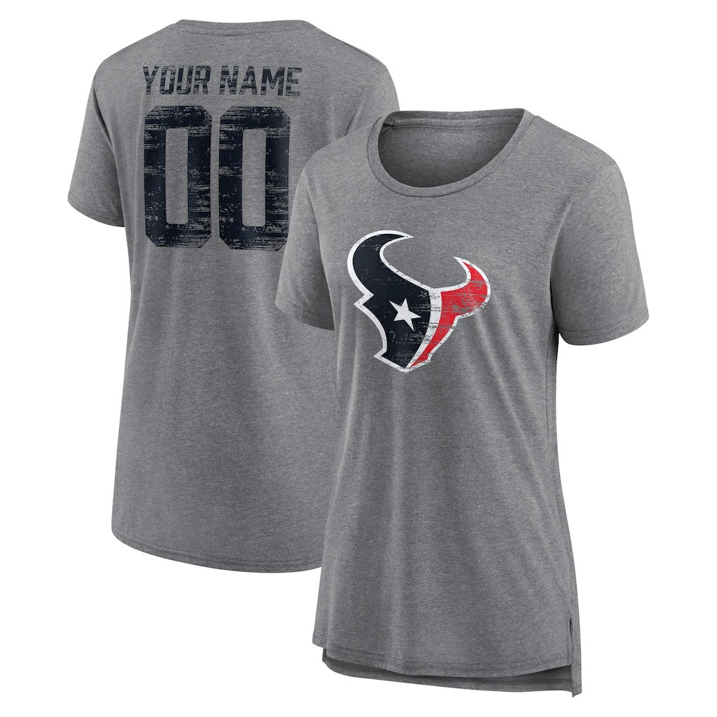 Houston Texans Women's Heritage Custom Name & Number Tri-Blend T-Shirt Gray | NFL