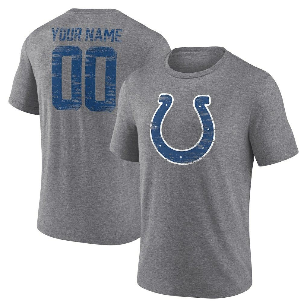 Indianapolis Colts Heritage Custom Name & Number Tri-Blend T-Shirt Gray | NFL