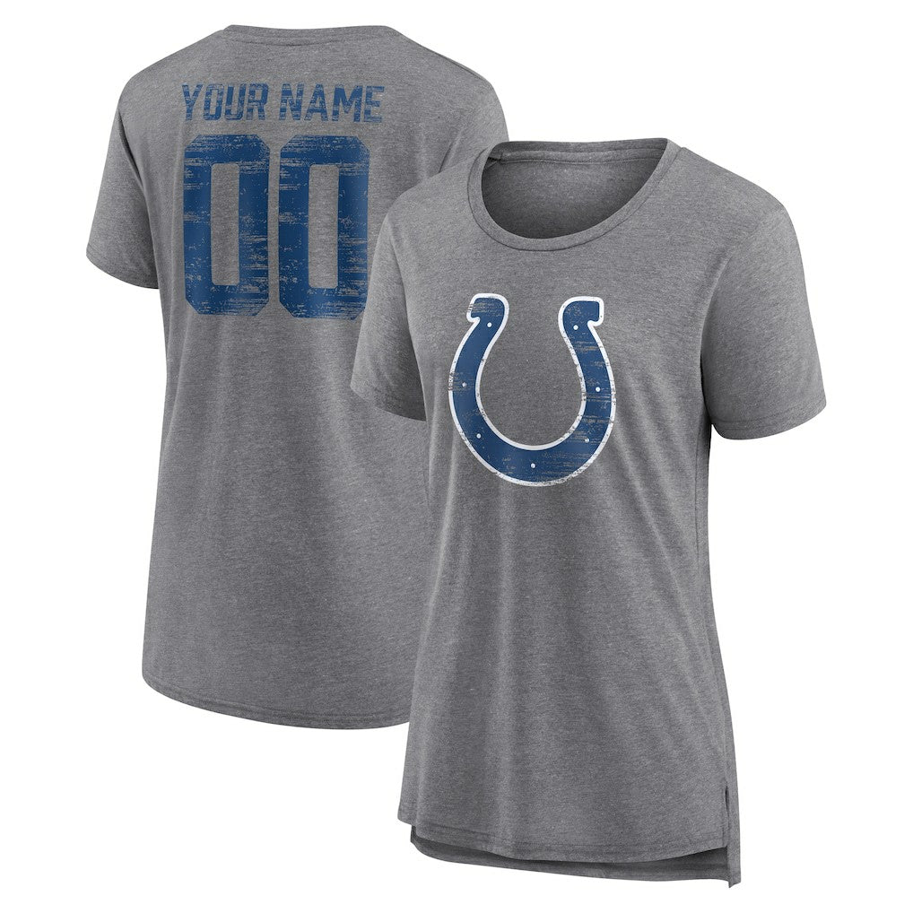 Indianapolis Colts Women's Heritage Custom Name & Number Tri-Blend T-Shirt Gray | NFL