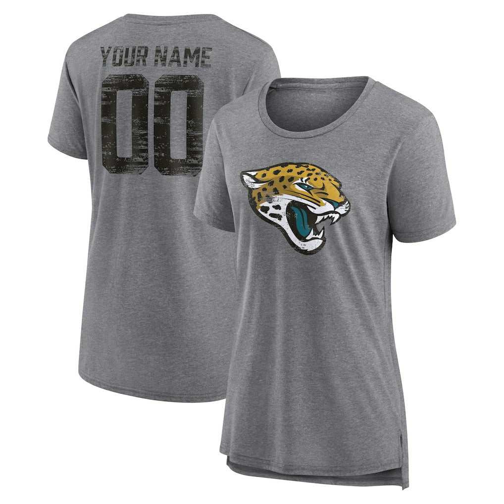 Jacksonville Jaguars Women's Heritage Custom Name & Number Tri-Blend T-Shirt Gray | NFL
