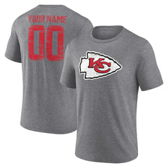 Kansas City Chiefs Heritage Custom Name & Number Tri-Blend T-Shirt Gray | NFL