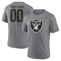 Las Vegas Raiders Heritage Custom Name & Number Tri-Blend T-Shirt Gray | NFL
