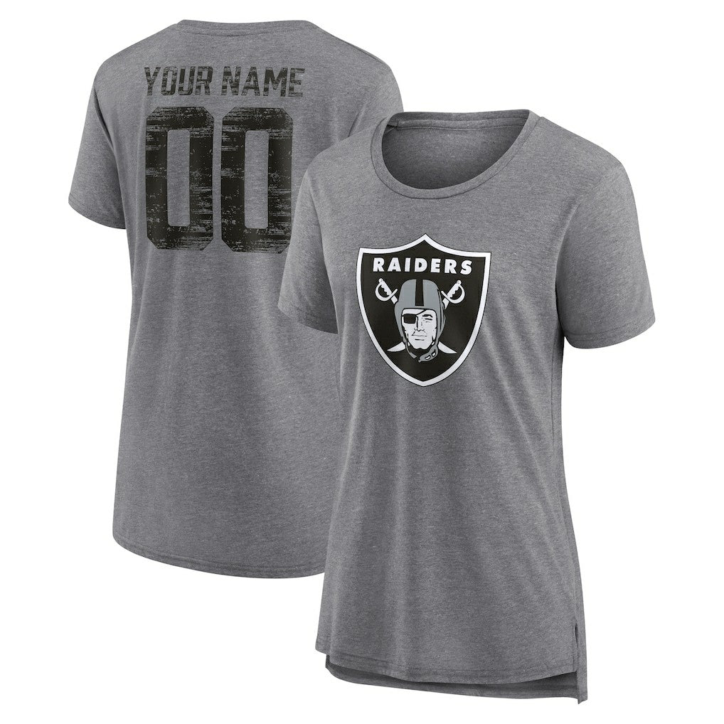 Las Vegas Raiders Women's Heritage Custom Name & Number Tri-Blend T-Shirt Gray | NFL