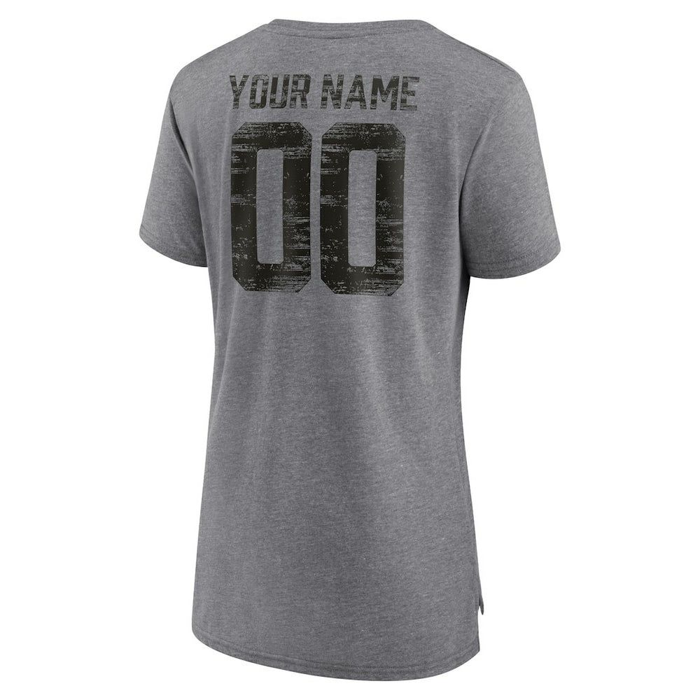 Las Vegas Raiders Women's Heritage Custom Name & Number Tri-Blend T-Shirt Gray | NFL