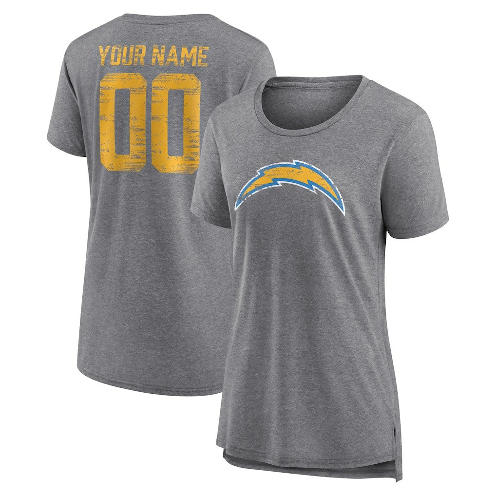 Los Angeles Chargers Women's Heritage Custom Name & Number Tri-Blend T-Shirt Gray | NFL