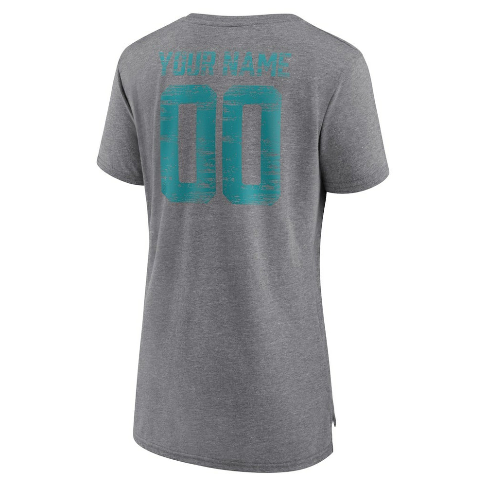 Miami Dolphins Women's Heritage Custom Name & Number Tri-Blend T-Shirt Gray | NFL