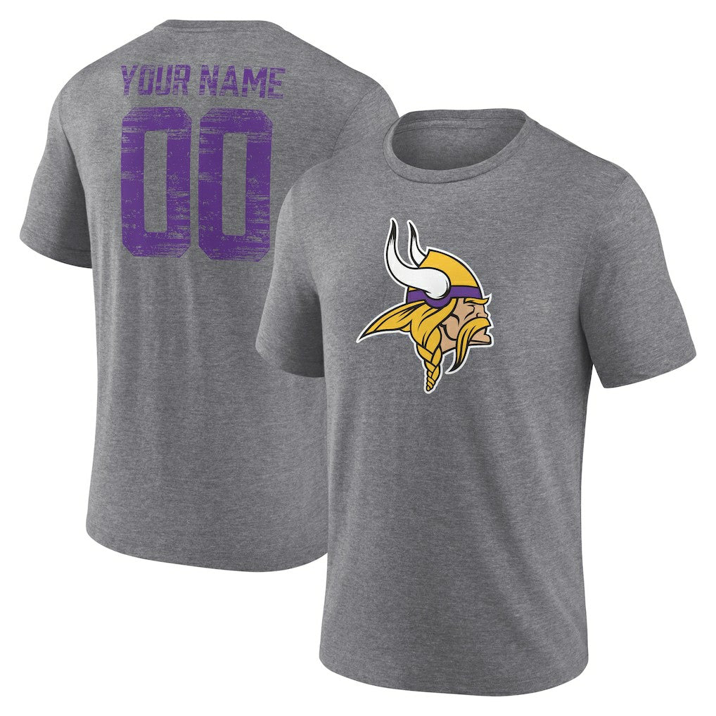 Minnesota Vikings Heritage Custom Name & Number Tri-Blend T-Shirt Gray | NFL