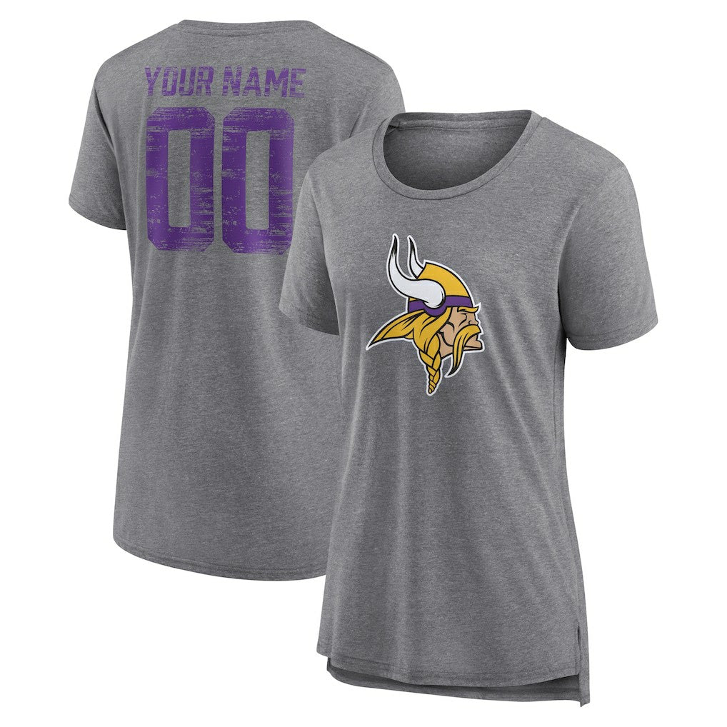Minnesota Vikings Women's Heritage Custom Name & Number Tri-Blend T-Shirt Gray | NFL