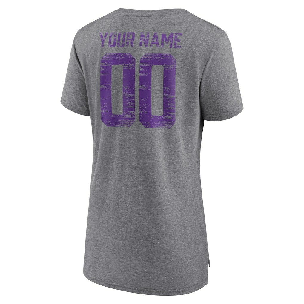 Minnesota Vikings Women's Heritage Custom Name & Number Tri-Blend T-Shirt Gray | NFL