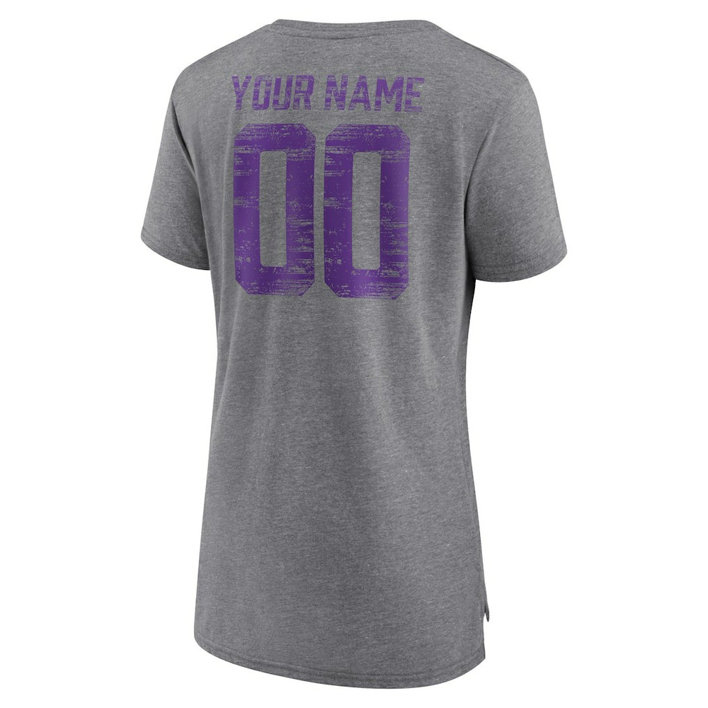 Minnesota Vikings Women's Heritage Custom Name & Number Tri-Blend T-Shirt Gray | NFL