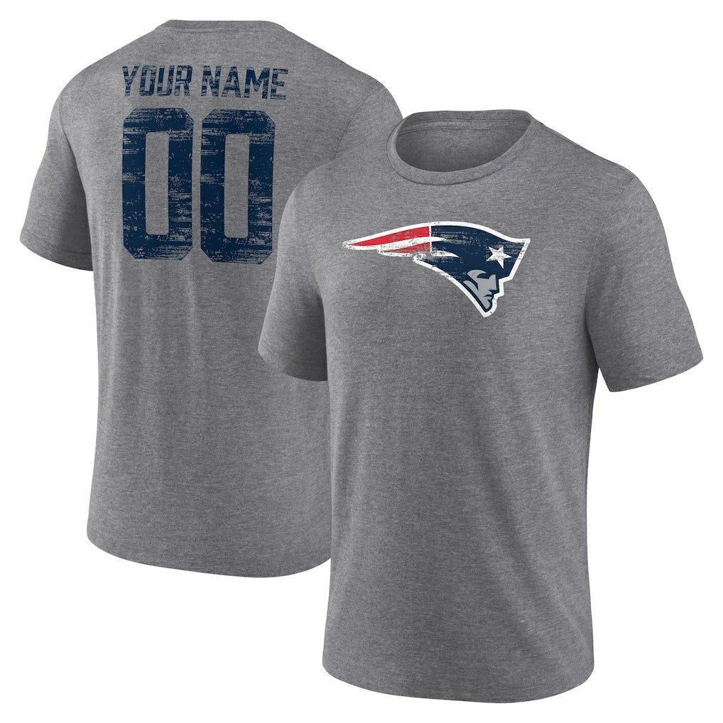 New England Patriots Heritage Custom Name & Number Tri-Blend T-Shirt Gray | NFL