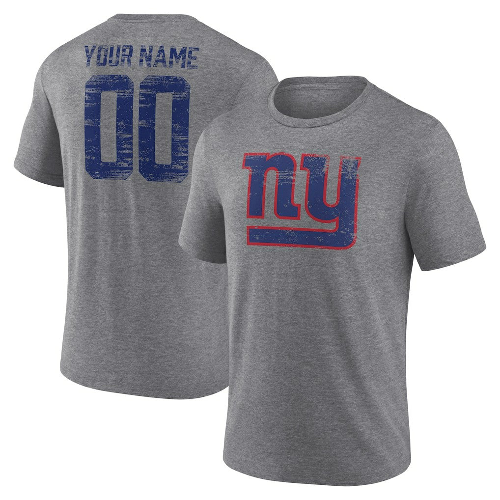 New York Giants Heritage Custom Name & Number Tri-Blend T-Shirt Gray | NFL