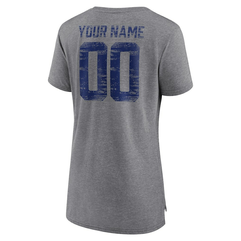 New York Giants Women's Heritage Custom Name & Number Tri-Blend T-Shirt Gray | NFL