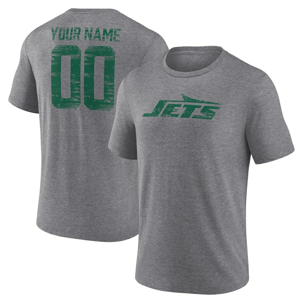 New York Jets Heritage Custom Name & Number Tri-Blend T-Shirt Gray | NFL
