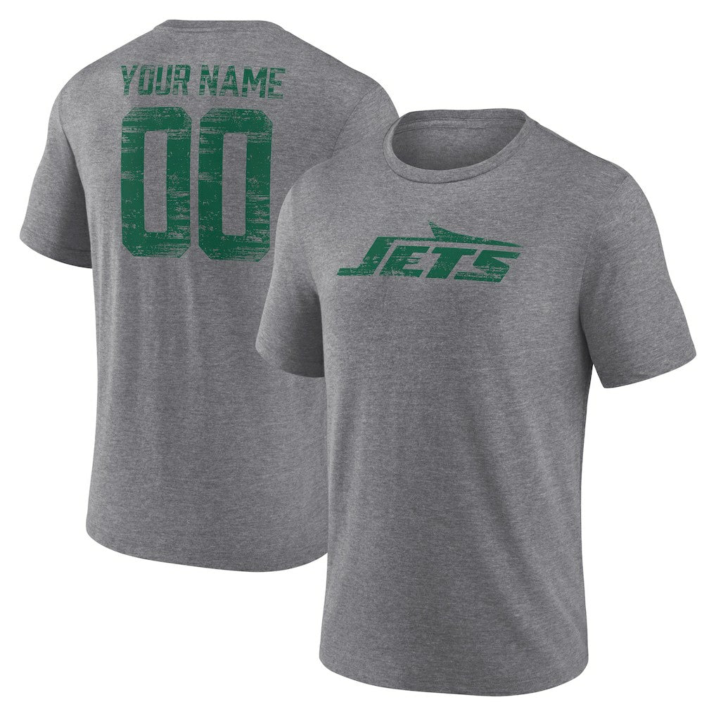 New York Jets Heritage Custom Name & Number Tri-Blend T-Shirt Gray | NFL