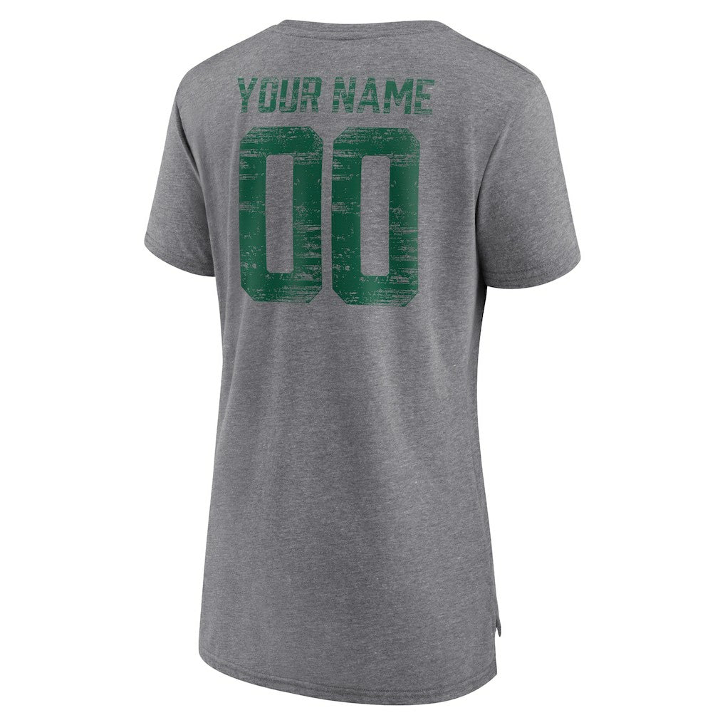 New York Jets Women's Heritage Custom Name & Number Tri-Blend T-Shirt Gray | NFL