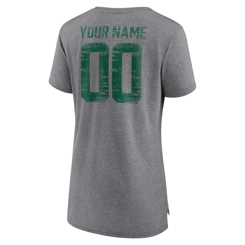 New York Jets Women's Heritage Custom Name & Number Tri-Blend T-Shirt Gray | NFL