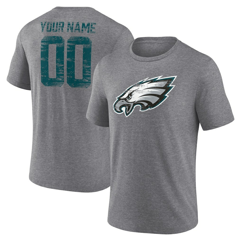 Philadelphia Eagles Heritage Custom Name & Number Tri-Blend T-Shirt Gray | NFL
